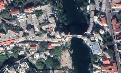 Aerial view of the bridge of Mostar