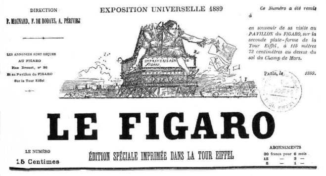 Le Figaro du 7 août 1889, imprimé sur la tour Eiffel