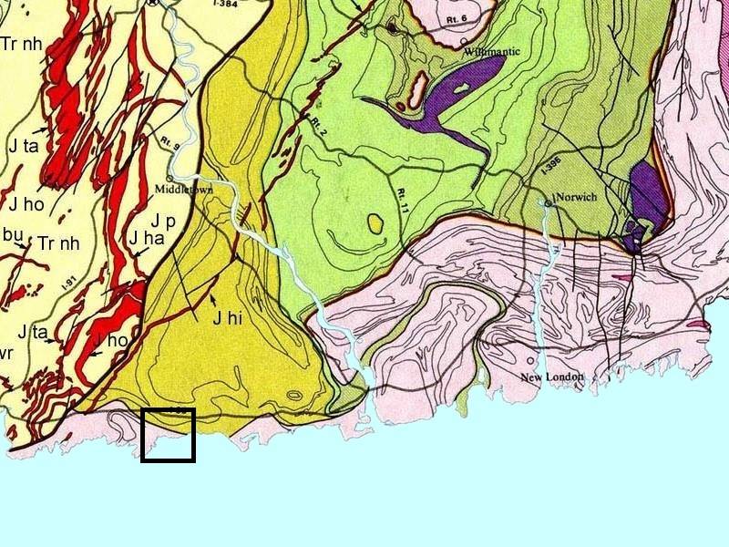 Map of the geology of the coast of Connecticut