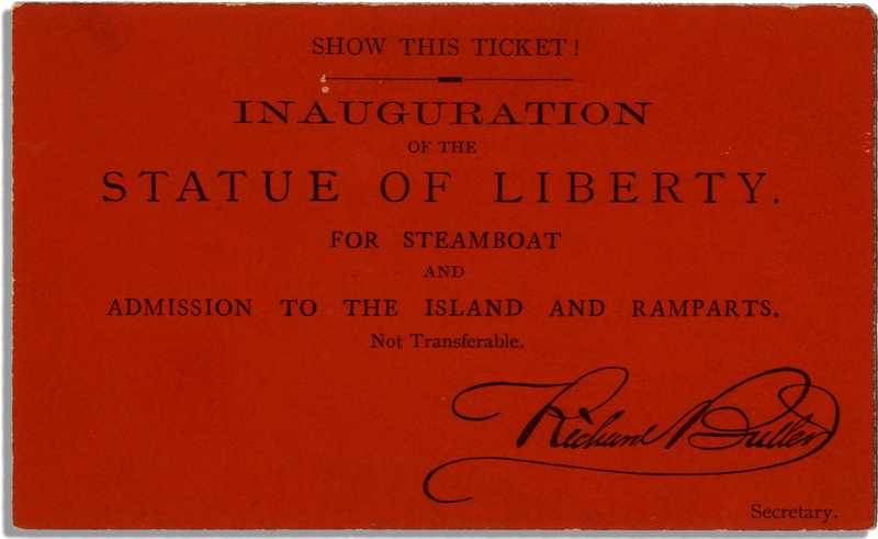 Ticket for the inauguration of the Statue of Liberty