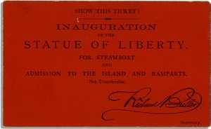 Ticket for the inauguration of the Statue of Liberty