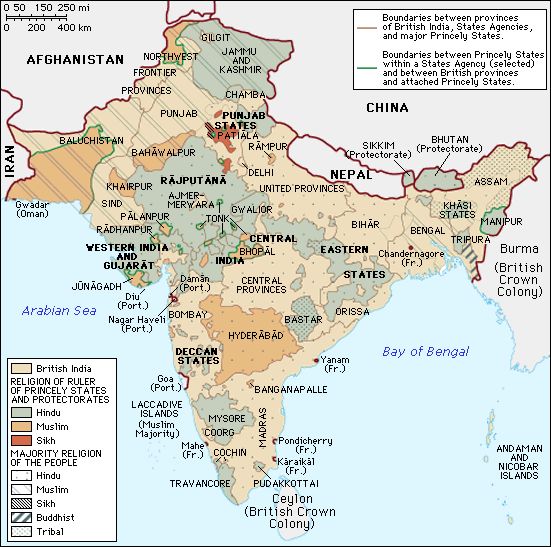 Map of the English domination of India