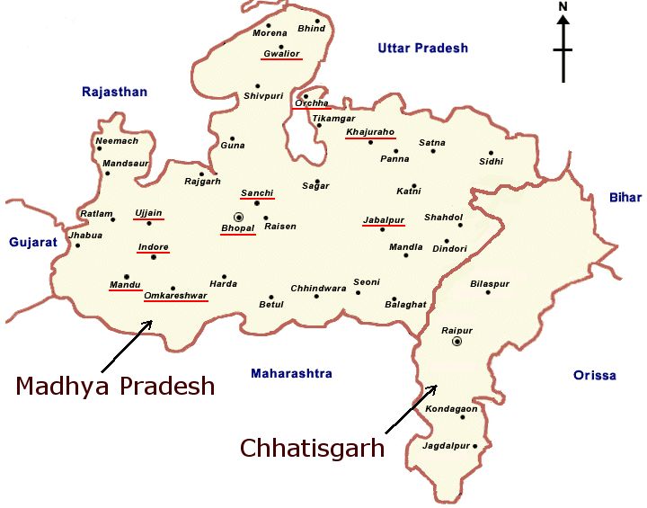 Map of Madhya Pradesh and Chhatisgarh