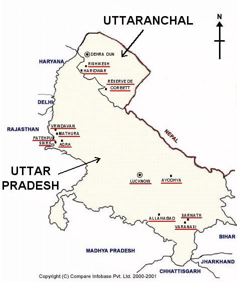 Map of Uttar Pradesh and Uttaranchal