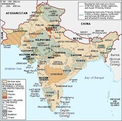 Map of the English domination of India