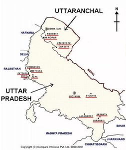 Map of Uttar Pradesh and Uttaranchal