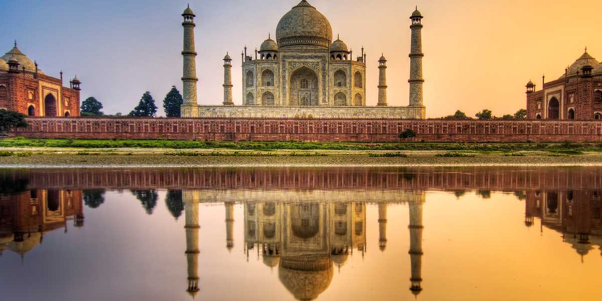 The Taj Mahal reflected in the river